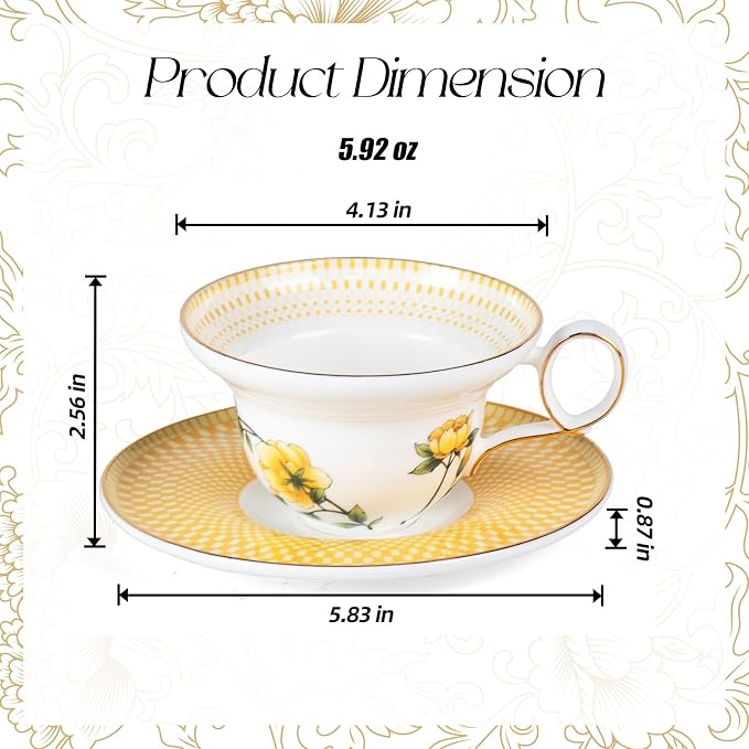 KAMMAK Tea Cups Set of 2, Ceramic Floral Pattern Demitasse Cup | Porcelain - Image 2