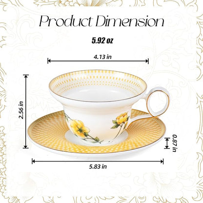 KAMMAK Tea Cups Set of 2, Ceramic Floral Pattern Demitasse Cup | Porcelain - Image 2