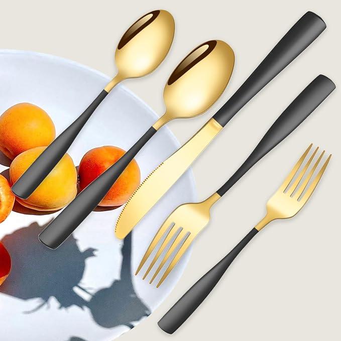 Black Gold Silverware Set for 8, Stainless Steel 40 Piece Modern Cutlery Set - Image 8