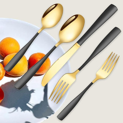 Black Gold Silverware Set for 8, Stainless Steel 40 Piece Modern Cutlery Set - Image 8
