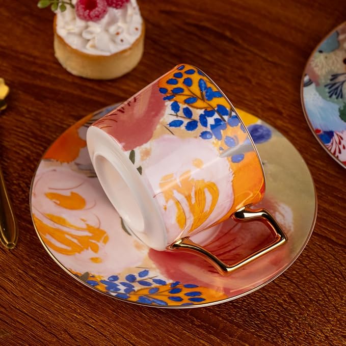 KAMMAK Tea Cups and Saucers Set of 2, Fine Bone China Coffee Cups, 569N | - Image 6