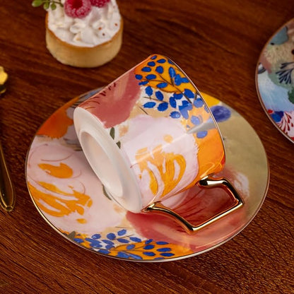 KAMMAK Tea Cups and Saucers Set of 2, Fine Bone China Coffee Cups, 569N | - Image 6