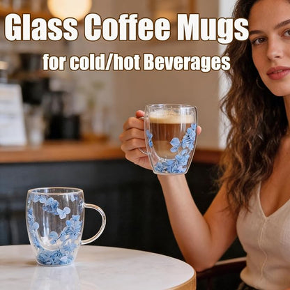 Viovian 13oz Double Wall Glass Coffee Mugs Set of 2 Insulated Glass Coffee Cups - Image 6