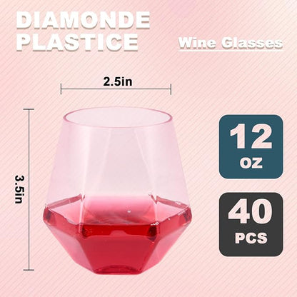 Goodluck 40PCS 12oz Diamond Stemless Plastic Wine Whiskey Glass, Suitable - Image 3