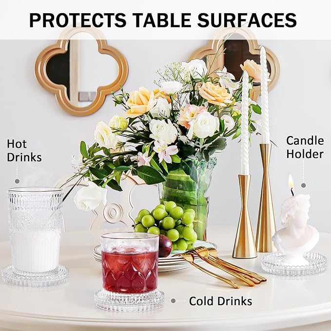 Modern Clear Glass Coasters Set of 6, Cute Coasters Table Mats - Image 4