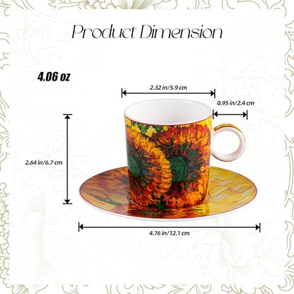 KAMMAK Tea Cups and Saucers Set of 2, Porcelain Coffee Cups, JBE006 | Stackable - Image 2