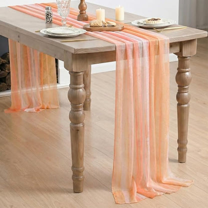 Artoid Mode Boho Orange Stripes Fall Thanksgiving Chiffon Table Runner 120 - Image 4