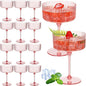 12 Pcs Ribbed Martini Glasses 10 oz Disposable Plastic Vintage Ribbed Coupe Glasses Unbreakable Dessert Parfait Glassware for Wedding Birthday Party Supplies (Pink)