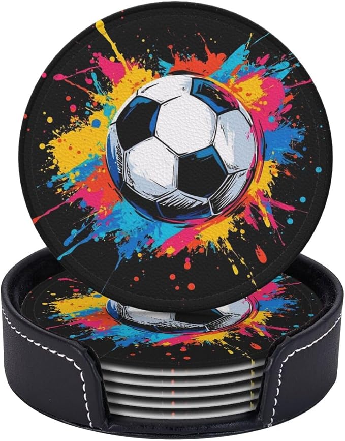 Colorful Soccer Sport Leather Coasters Set of 6 - Image 2