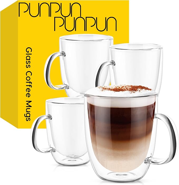 PunPun 17OZ. 500ml Clear Coffee Mugs, Glass by PunPun
