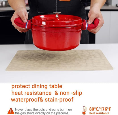 Vinyl Placemats Set of 6 Heat Resistant Easy Clean Non-Slip Place Mats for Dining Table Faux Leather Waterproof Stain Resistant Wipeable Washable PVC Table Mats(6, Beige)