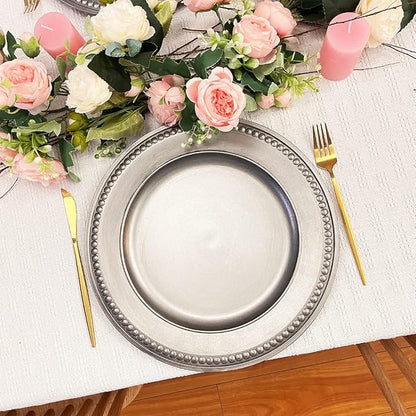 Antique Silver Charger Plates, 13 Inch Vintage Dinner Plate Chargers Round - Image 6