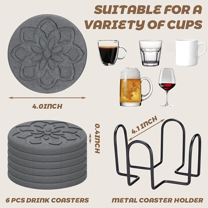 6 Pcs Diatomaceous Earth Absorbent Coasters - Image 2