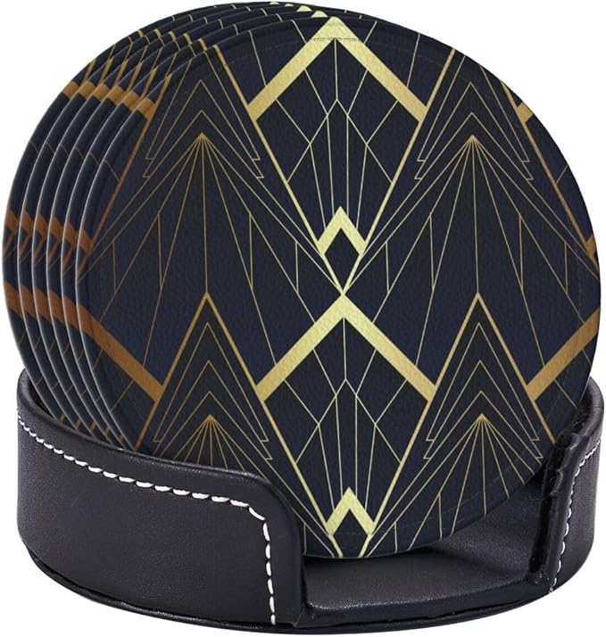 Abstract Art Deco Leather Drinks Coasters - Image 3