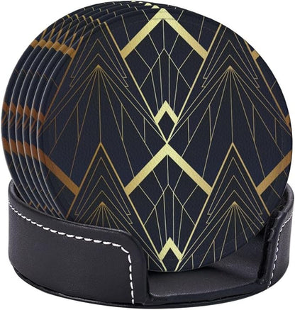 Abstract Art Deco Leather Drinks Coasters - Image 3