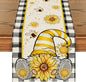 Artoid Mode Buffalo Plaid Sunflower Gnome Bee Summer Table Runner, Seasonal by ArtoidMode