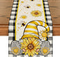 Artoid Mode Buffalo Plaid Sunflower Gnomes Bee Summer Table Runner, Seasonal by ArtoidMode