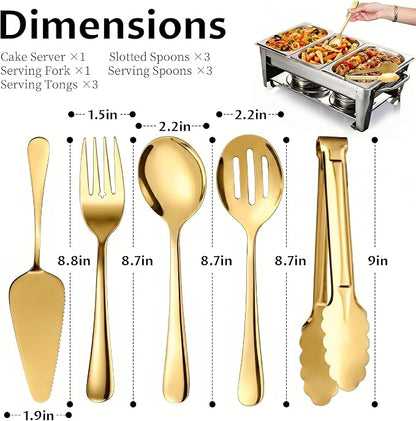 11PCS Stainless Steel Gold Serving Utensils, 8.7''Serving Spoons, 8.7''Slotted - Image 2