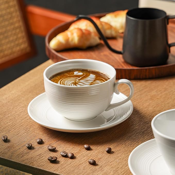 12 oz Cappuccino Cups with Saucers, Ceramic Espresso Coffee Cups Set of 4 - Image 4