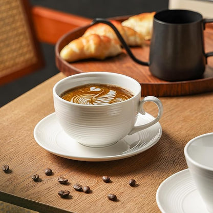 12 oz Cappuccino Cups with Saucers, Ceramic Espresso Coffee Cups Set of 4 - Image 4