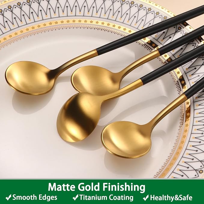 DEHOV 4 PCs 9 Inches Brush Gold Stainless Steel 304 Iced Tea Spoons - Image 5
