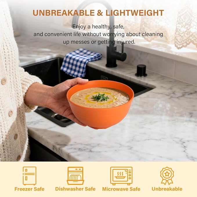 Plastic Bowls Alternative, Unbreakable Wheat Straw Cereal Bowls 8 PCS - Image 5