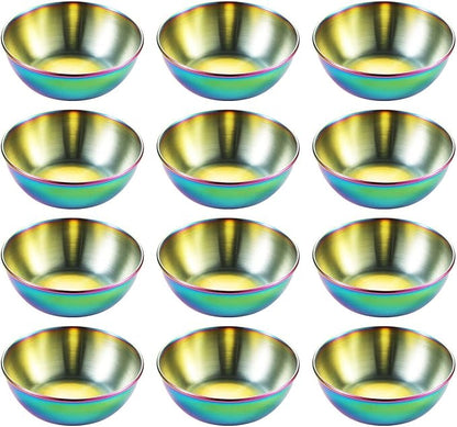 Sauce Dishes 12PCS 3.46inch Stainless Steel Sauce Bowl Mini Individual Round Seasoning Dishes Sushi Dipping Bowl Appetizer Plates (Rainbow)