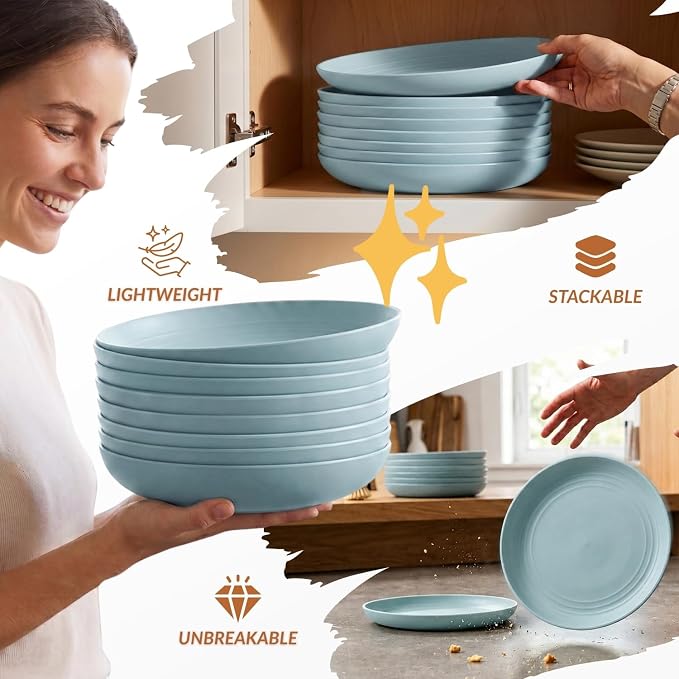 Wheat Straw Deep Plates 9 Inch Unbreakable & Lightweight Plastic Dinner Plates - Image 6