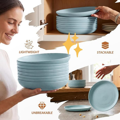 Wheat Straw Deep Plates 9 Inch Unbreakable & Lightweight Plastic Dinner Plates - Image 6