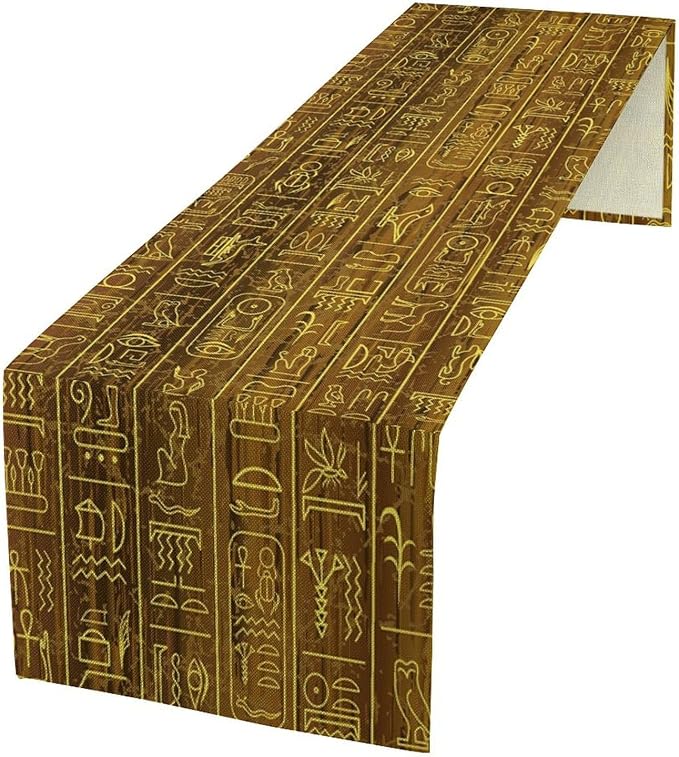 Vintage Egyptian Table Runner Golden Egypt Hieroglyphics Old Logographic by moderw
