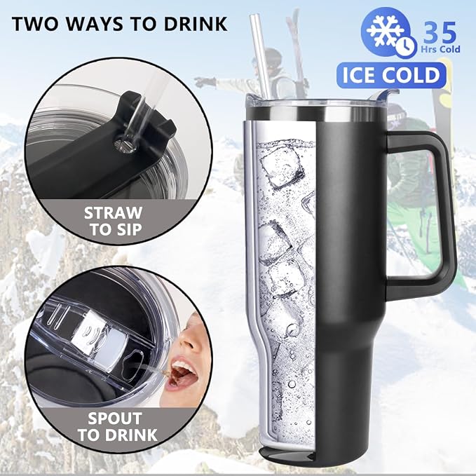SYACOT 40 oz Tumbler with Handle and Straw Stainless Steel Insulated Tumbler - Image 3