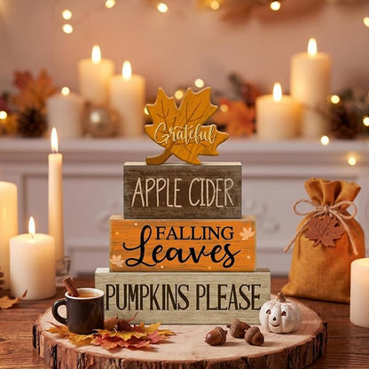 Moucuny 4 Pcs Fall Decoration for Home Wooden Maple Leaf Thanksgiving Table - Image 6