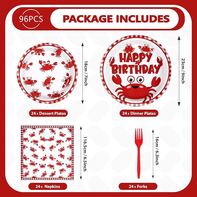 Grencian 96Pcs Crab Birthday Party Decorations, Serve 24 | Crab Plates and - Image 3