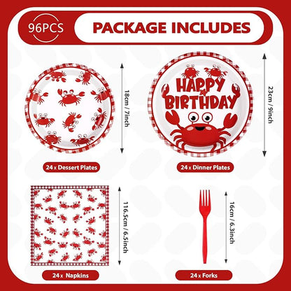 Grencian 96Pcs Crab Birthday Party Decorations, Serve 24 | Crab Plates and - Image 3