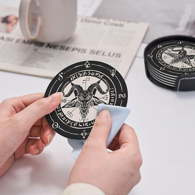 Satanic Goat Star Leather Drinks Coasters - Image 7