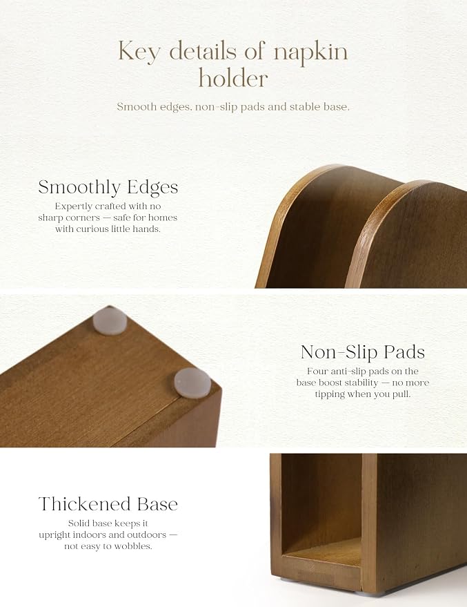 Napkin Holder for Table Stable Standing Napkin Dispenser Natural Bamboo Brown - Image 5