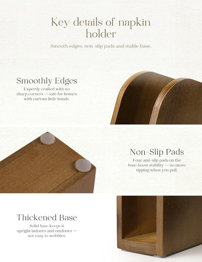 Napkin Holder for Table Stable Standing Napkin Dispenser Natural Bamboo Brown - Image 5