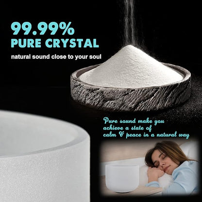440HZ 8 Inch A Note Third Eye Chakra Frosted Quartz Crystal Singing Bowl Meditation Therapy Sound Healing Instrument Sound Bath Bowl with Carrying Bag Mallet and O-ring