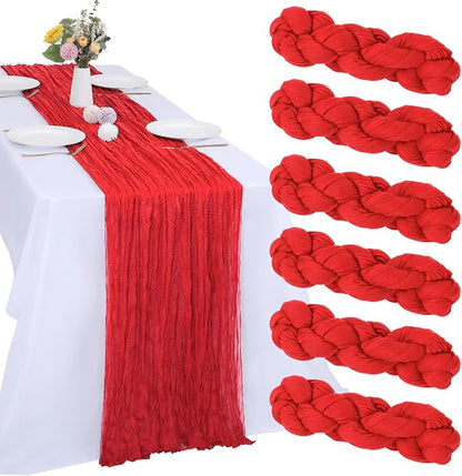 6 Pack Red Cheesecloth Table Runner 35 x 120 Inch | Boho Gauze Fabric, Rustic by RestfulGlow