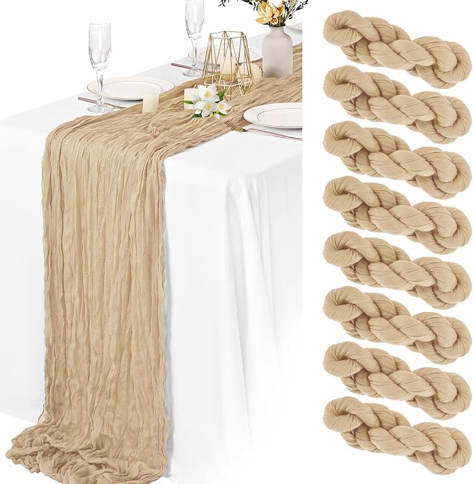 20 Pack Beige Cheesecloth Table Runner 10FT Long Boho Gauze Fabric Table Runner by Lamshionow