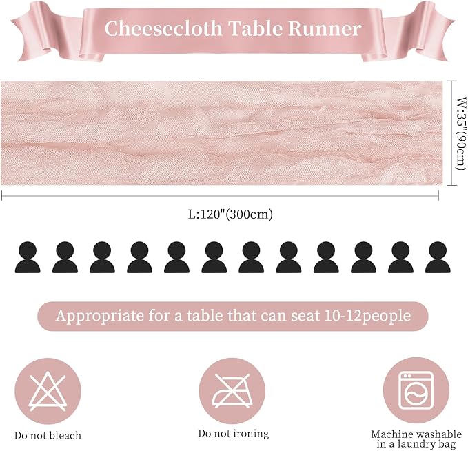 AGIRL 6 Pack Dusty Pink Cheesecloth Table Runner 10FT Boho Gauze Home Decor | - Image 3
