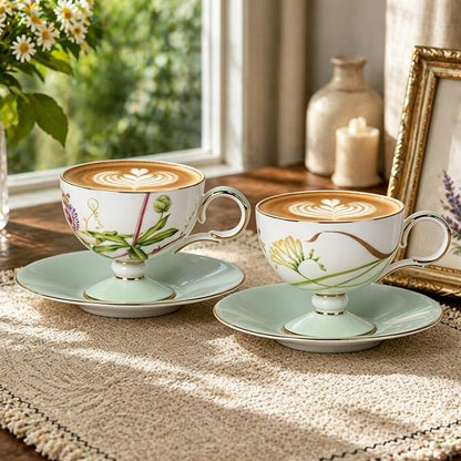 KAMMAK Tea Cups Set of 2, Ceramic Floral Pattern Demitasse Cup | Porcelain - Image 5