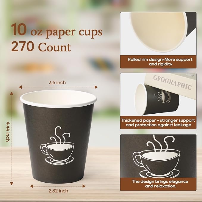 TV TOPVALUE 10 oz Paper Coffee Cups, Hot Coffee Tea Latte, Morning Breakfast - Image 2