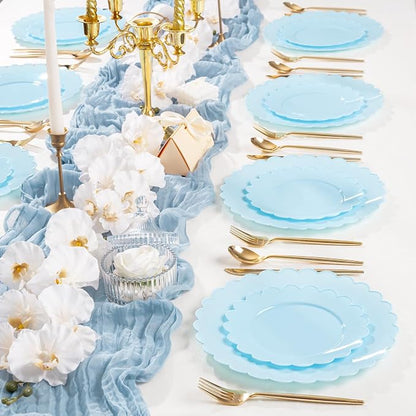 100Pcs Blue Scalloped Plastic Plates Set - Image 5