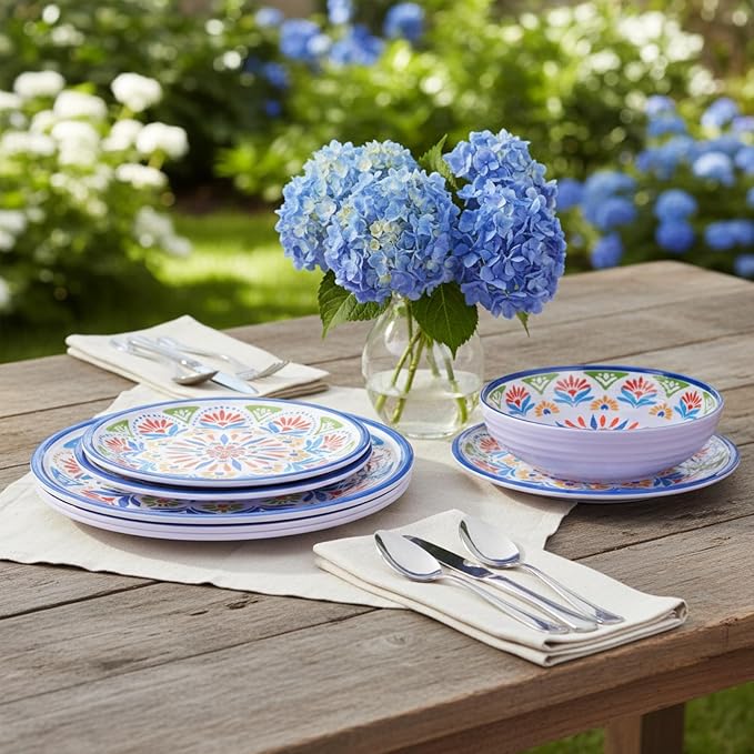 Dinnerware Set 12Pcs Melamine Plates and Bowls | Wedding Gift, Floral Pattern - Image 5