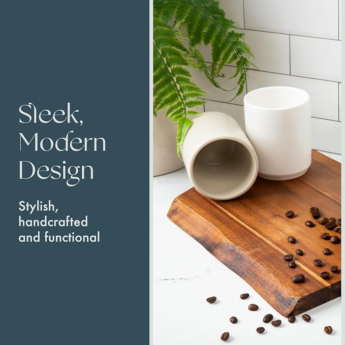 Folk Ceramics Dylan Cappuccino Cups, Whisper White, 8oz | Double Walled Ceramic - Image 3
