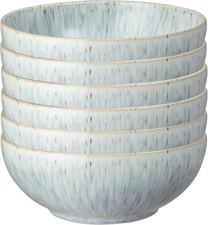 Denby - Halo Speckle Cereal Bowls Set of 6-27 Ounce Dishwasher Microwave Safe - Scratch Chip Resistant - Grey, Neutral, Blue Ceramic Stoneware Soup Bowls Tableware