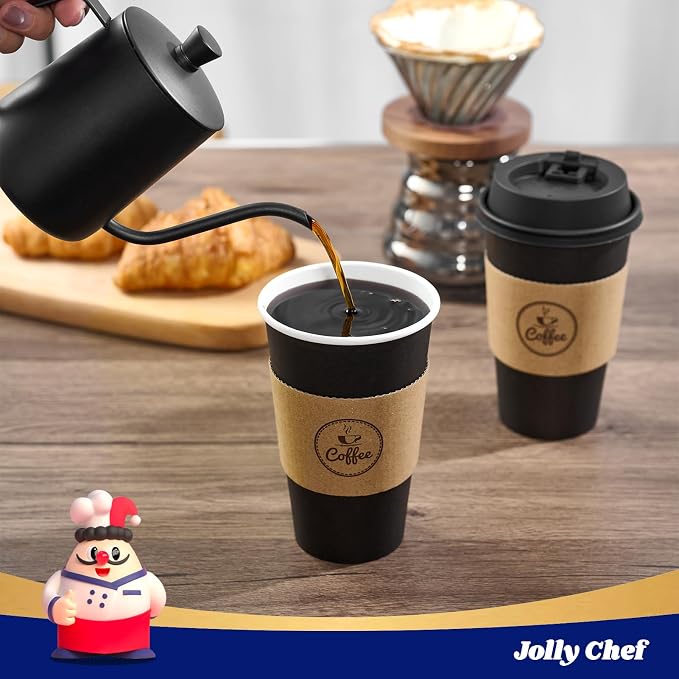 JOLLY CHEF 16 oz Coffee Cups-100 Pack, Disposable Black Hot Paper Cups - Image 3