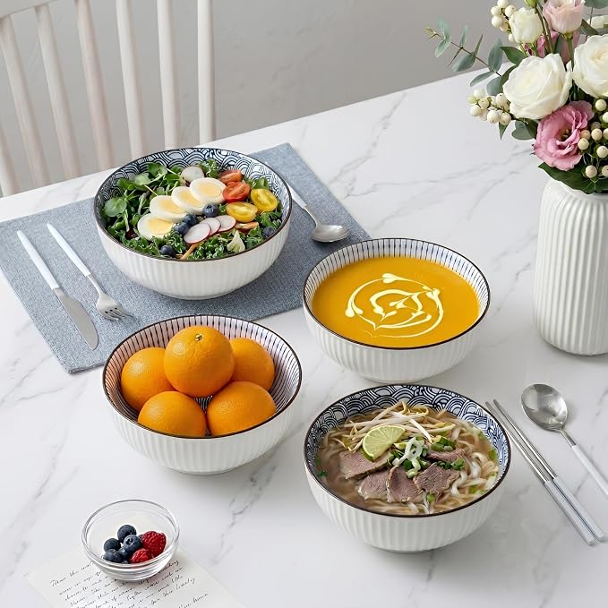 QINLANG 60 oz Large Soup Bowl, Pho Bowls, Japanese Ramen Bowls Set of 3 - Image 5