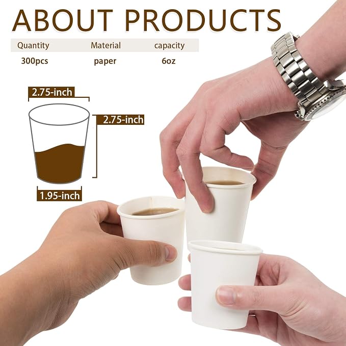 Vumdua 300 Pcs 6 oz Disposable Paper Cups, Hot Cold Beverage Drinking Cup - Image 2